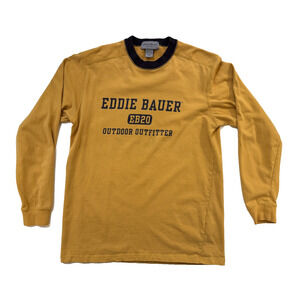 Eddie Bauer Shirt Mens SM Mustang/Navy Long Sleeve Ringer EB20 Outdoor Outfitter